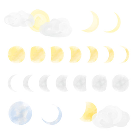 Watercolor style moon illustration setのイラスト素材