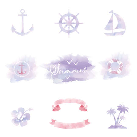 Watercolor style summer material setのイラスト素材