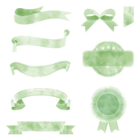Ribbon material set with watercolor touchのイラスト素材
