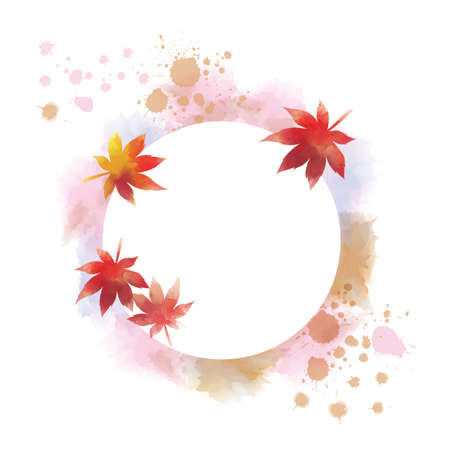 Maple leaf frame with watercolor touchのイラスト素材