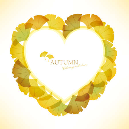 heart frame with ginkgo leaf illustrationのイラスト素材