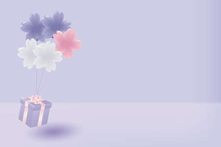 Illustration background of cherry blossom-shaped balloons and gift boxのイラスト素材