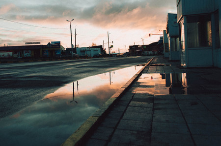 Lovely Sunset with the City Streetの写真素材