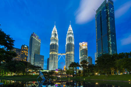 A view of the Kuala Lumpur City Centre Twin Towers at sunset