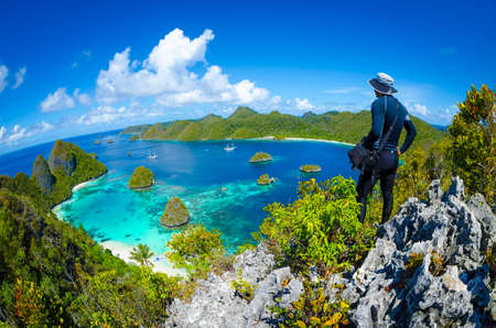 Wajag/Wayag islands viewpoint, Raja Ampat, West Papua, Indonesiaの写真素材