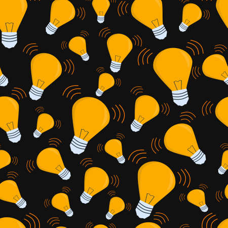 Seamless vector pattern with light bulb on  blackのイラスト素材