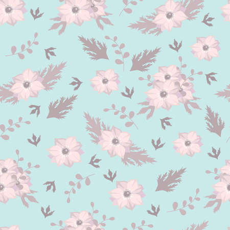 Floral seamless vector pattern with anemones flower and leafのイラスト素材