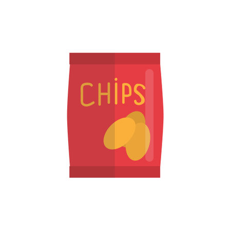 Traditional red chips plastic bag for super bowl party, flat Vector illustrationのイラスト素材