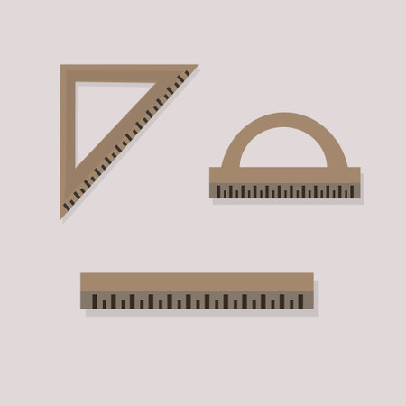 Different ruler instruments on a pink background. Vector illustration.のイラスト素材