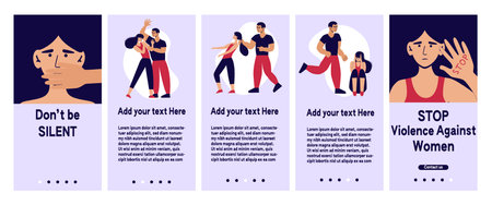 Stop domestic violence. Social issues, abuse,aggression on women, harassment and bullying. Violence against woman. Mobile app, landing page, banner or brochure. Flat illustration, isolated on white.のイラスト素材