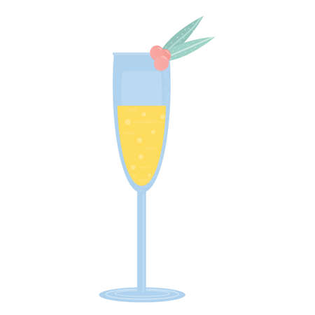 Glass with champagne and some berry. Party, pub, restoraunt or club element. alcohol coctail with vermouth. Vector flat illustration, isolated on a white background.のイラスト素材