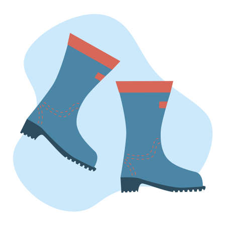Rubber boots for rainy weather, gardening. fishing. Waterproof shoes. Autumn symbol. Gumboots flat vector isolated illustrationのイラスト素材