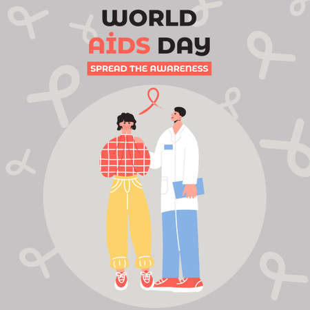 Banner, poster for World AIDS Day. Doctor gives the bad news to the patient and tries to support him. HIV AIDS vector flat concept in trendy colorsのイラスト素材