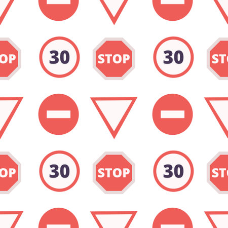 Seamless vector flat pattern with road traffic signsのイラスト素材