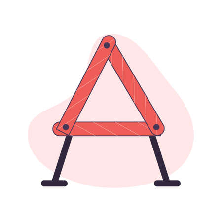 Warning triangle or reflektor flat vector iluustration, isolated on a white background. Road sign, picture of automobile emergency stop signのイラスト素材