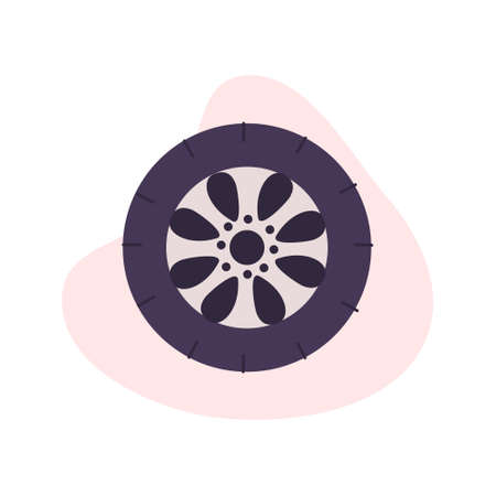 Rubber tires and wheel, flat vector modern illustration in trendy colors, isolated on a white backgroundのイラスト素材