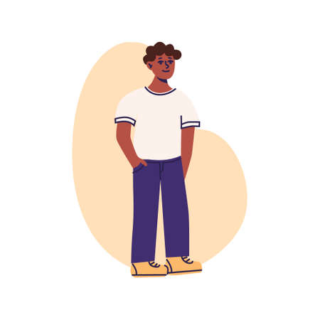 African American boy standing in casual wear or school uniform. Flat vector illustration, isolated on a white backgroundのイラスト素材