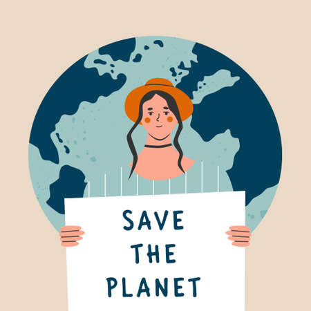 Eco-activist protest for climate change, global strike demand urgent action. woman marching on...