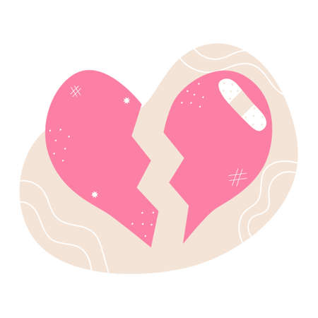 Broken heart, heartbreak symbol. Couple conflict, divorce, love end concept. Flat vecor illustration, isolated on a white backgroundのイラスト素材