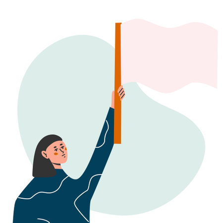 Female protester. Women demonstration, feminism. Woman rightss union, female power and solidarity. Flat vector illustration in trendy colorsのイラスト素材
