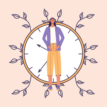 Menopause, climacteric, hormone replcement concept. Mature women hold hands symbolizin female genital organs. Middle aged lady flat vector illustrationのイラスト素材