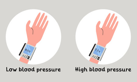 Low and high blood pressure. Sphygmomanometer. Flat vector illustration. Healthcare, sickness, disease concept.のイラスト素材