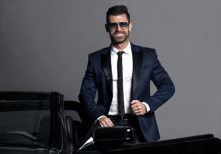 Businessman in the car.の写真素材