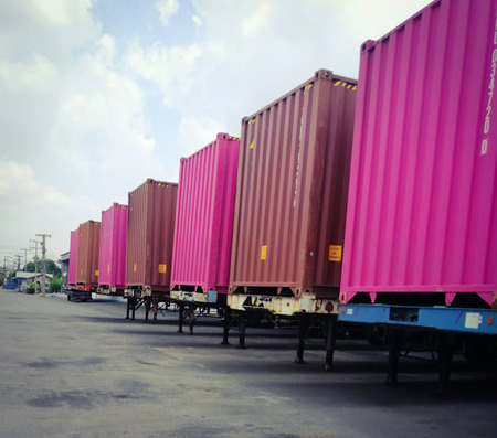 Empty container trailer truck in the warehouse cargoの写真素材