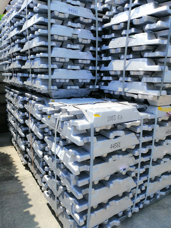 Aluminium bars in the cargo for transportation to factoryの写真素材
