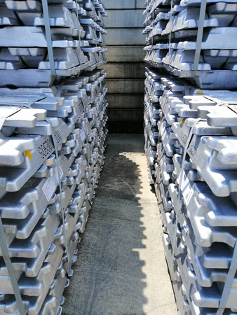 Aluminium bars in the cargo for transportation to factoryの写真素材