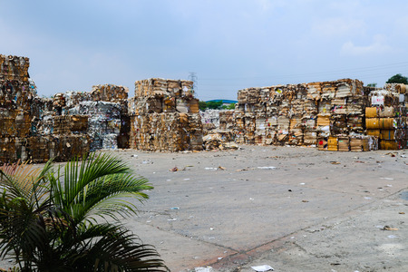 Garbage and paper recycle in the manufacturing warehouse cargo environment, industryの写真素材
