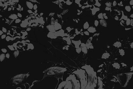 Beautiful tree bird and flowers art paintings color white and black  illustration pattern background and wallpaperの写真素材