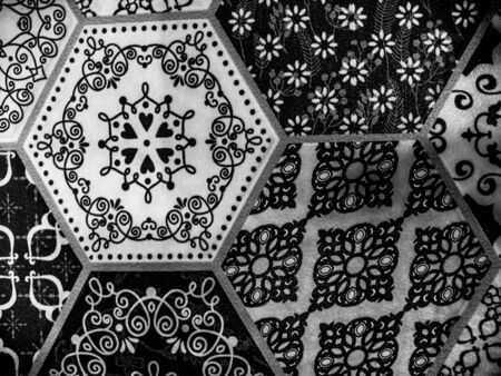 Beautiful abstract texture tiles floor and rock plate color black and white pattern background and...