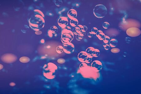 Beautiful abstract close up colorful purple and pink soap bubbles background and wallpaperの写真素材