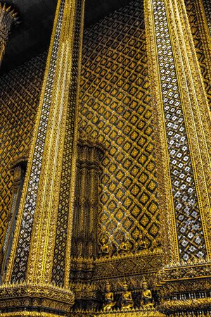 Beautiful close up color black white and gold Wat Phra Kaew or Temple of Emerald Buddha, Guardian...