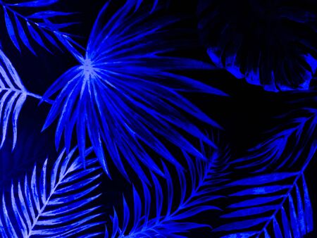 Beautiful abstract dark and pink blue leaves on darkness with a natural background and blue tree leaf on art texture pattern paintingの写真素材