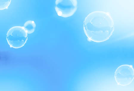Soap bubbles on a blue background. 3d rendering, 3d illustration.の写真素材