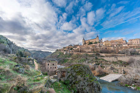 Toledo cityscape, Walls, Alcazar and the (Tajo) tagus river. UNESCO world heritage site.のeditorial素材