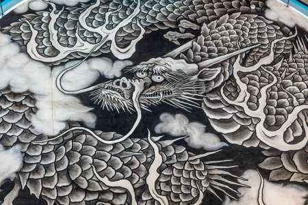 Kamakura, Japan - August 9, 2017 : Unryu-zu dragon painting by Koizumi Junsaku on the ceiling of...
