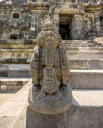Detail of Kala Makara of Plaosan Lor in Candi Plaosan or Plaosan Complex, 9th century Buddhist temple located in Bugisan village, Prambanan district, Klaten Regency, Central Java, Indonesiaの写真素材