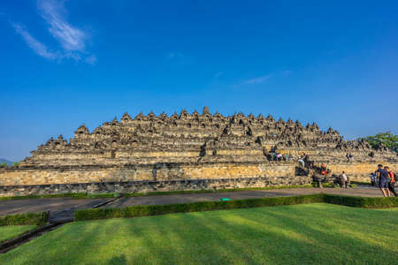 Borobudur Buddhist temple (Candi Borobudur). Built in 9th century, cataloged as UNESCO World Heritage Site. Magelang, Central Java, Indonesiaのeditorial素材