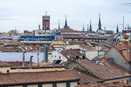 Madrid, Spain. March 21, 2017.  Aerial cityscape view of roofs over Opera - Madrid de los Austrias area.のeditorial素材