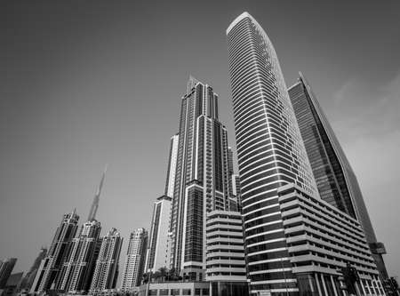 Dubai, July 7, 2015. Street level view of The Bay Gate Tower, and Tower M - Executive Towers. Located in Al Saada street, Business Bay.のeditorial素材