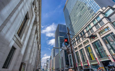 Tokyo, August 13, 2015. Mitsui Sumitomo Bank (SMBC) Main Building and Coredo Muromachi in Nihonbashi district, Chuo Ward.のeditorial素材