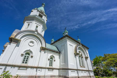 Hakodate, Hokkaido, Japan - May 13, 2016. Russian Orthodox Church and gardens.のeditorial素材