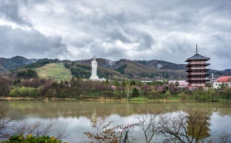 Hokkaido, Japan. May 05, 2016. Dai Kannon of Kita no Miyako park. Tenth-tallest statue in the world. When it opened in 1989 until 1991, it was the tallest statue in the world.のeditorial素材