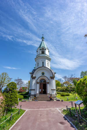 Hakodate, Hokkaido, Japan - May 13, 2016. Russian Orthodox Church and gardens.のeditorial素材