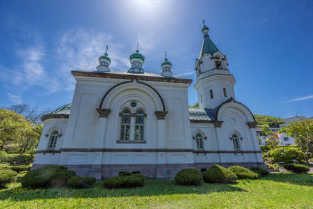 Hakodate, Hokkaido, Japan - May 13, 2016. Russian Orthodox Church and gardens.のeditorial素材