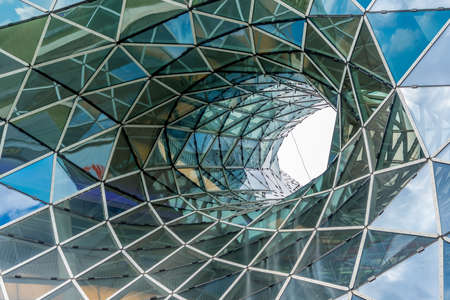 Frankfurt - July 26, 2016. Cristal facade of Myzeil shopping mall. Futuristic architecture Myzeil shoping center building was designed by Massimiliano Fuksas.のeditorial素材