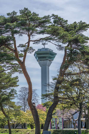 Hakodate, Hokkaido. May 15, 2016. View of Goryokaku Tower from Gardens of Gory?kaku Castle.のeditorial素材